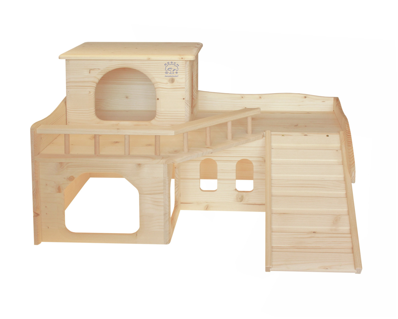 Resch „Hamsterhaus Deluxe“ für Hamster & Kleintiere, unbehandeltes Holz, mit Ebenen & Rampen, Maße: ca. 40x25x30 cm.