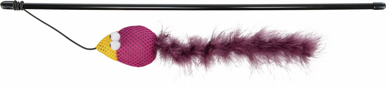 TRIXIE Katzenspielzeug: Schwarze Spielangel mit pink-gelbem Stoffmäuschen & lila Feder. Fördert Bewegung & Spieltrieb.