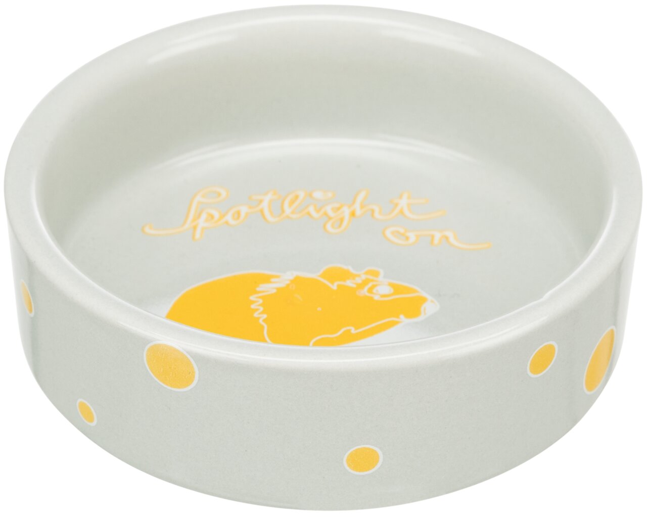 TRIXIE Keramiknapf „Spotlight on“, gelbes Hamster-Motiv, für Hamster-Mäuse, hellgrau-gelb, robust, leicht zu reinigen, 125 ml.