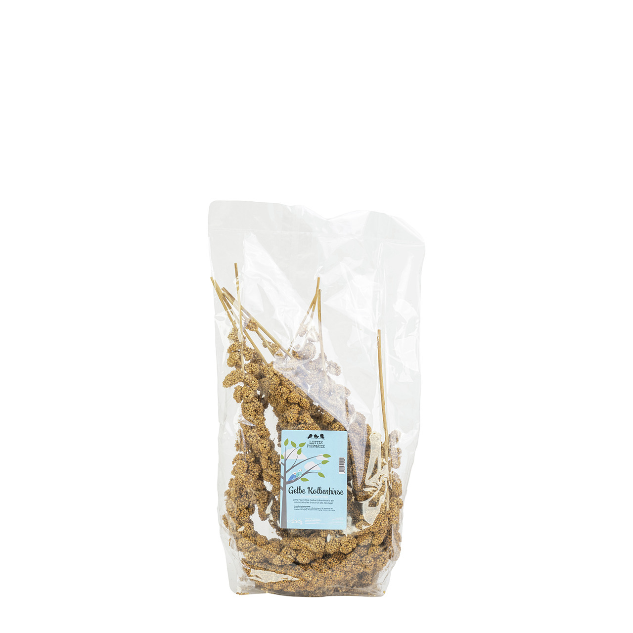 Lottis Piepmätze Kolbenhirse, 250 g, für Ziervögel (Wellensittiche, Kanarienvögel), Ergänzungsfutter, gelbe Hirse.