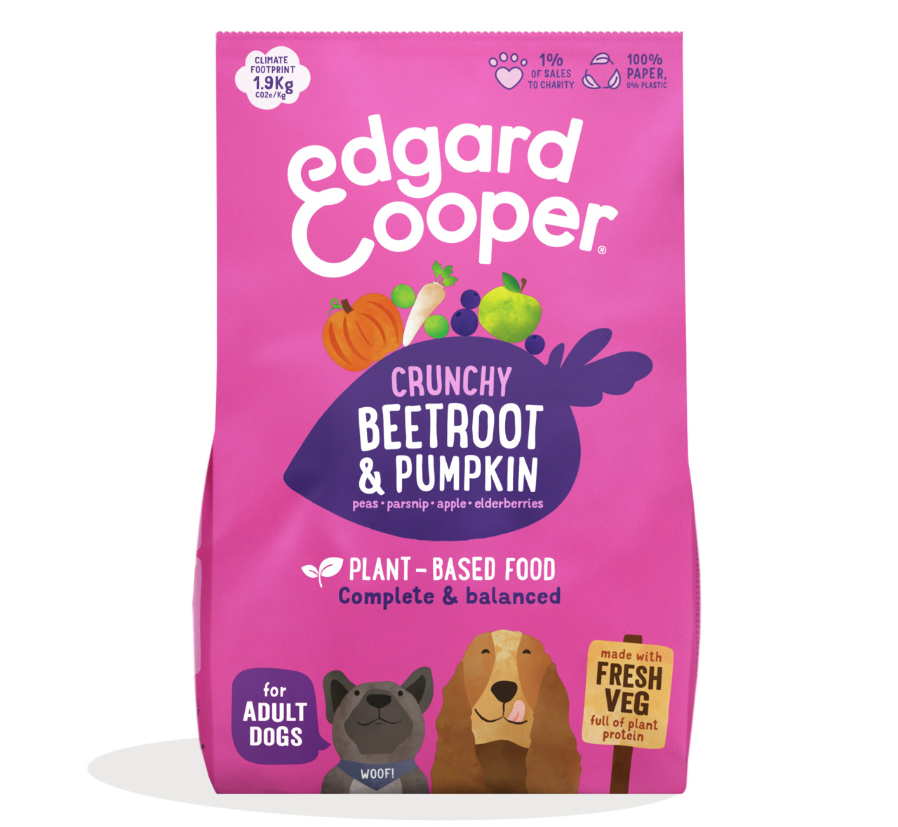 Edgard & Cooper Crunchy Beetroot & Pumpkin, Trockenfutter f. Hunde, Rote Bete & Kürbis, 1,9 kg, pflanzlich, ausgewogen.