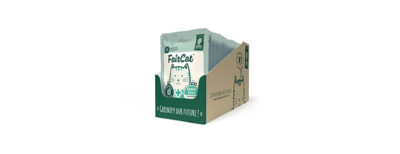 Green Petfood FairCat Sensitive: Katzenfutter für ernährungssensible Katzen, Truthahn, umweltfreundl. Karton, Portionsbeutel.