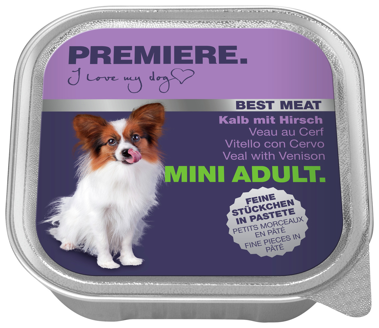 PREMIERE Best Meat Mini Adult, Kalb mit Hirsch, für ausgewachsene Hunde kleiner Rassen.