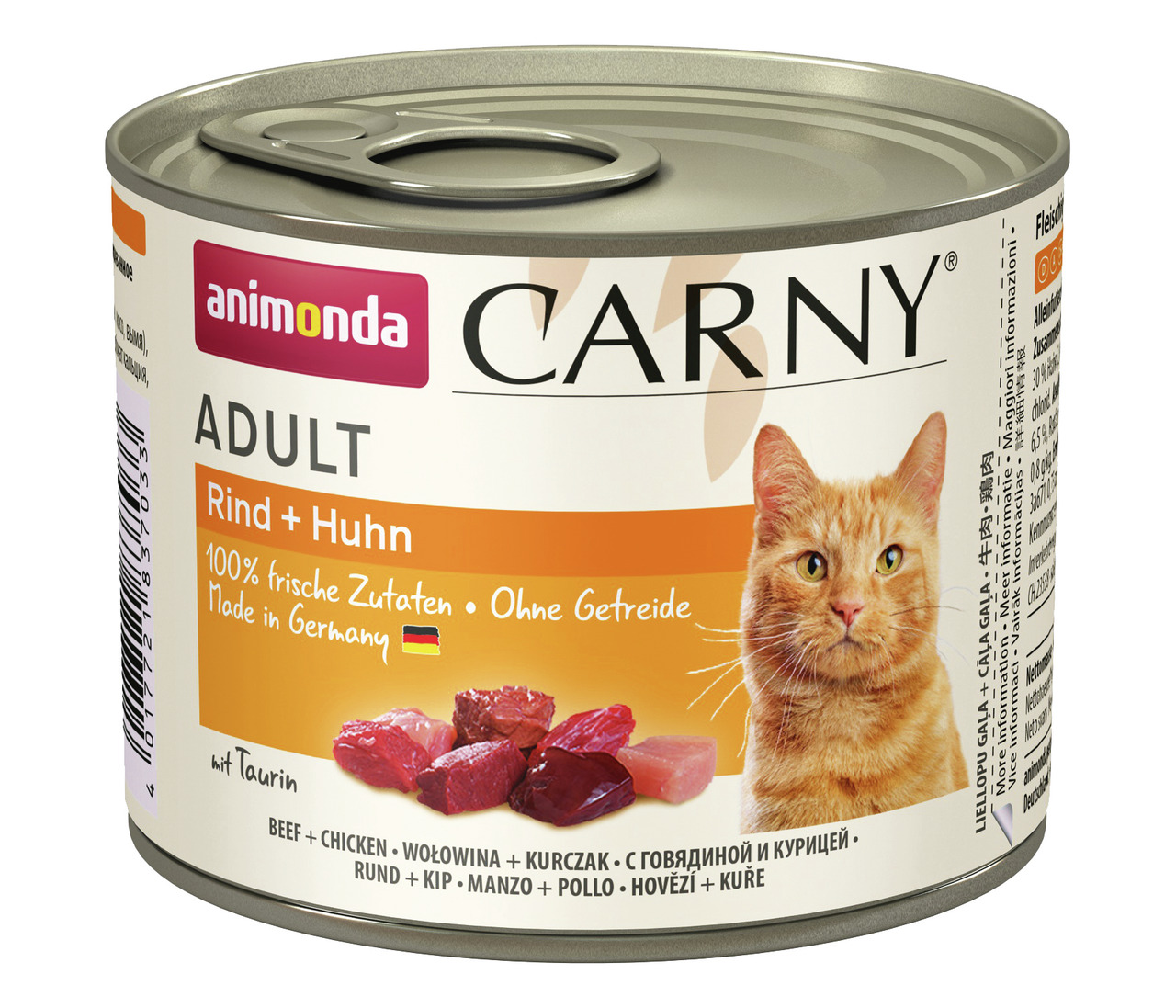 Animonda Carny Adult Katzenfutter Rind+Huhn, für ausgewachsene Katzen, 100% frische Zutaten, ohne Getreide, 400 g, Made in Germany.