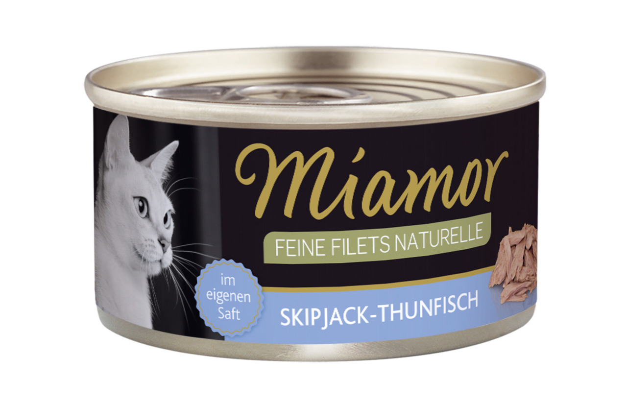 Miamor Feine Filets Naturelle, Katzen, Skipjack-Thunfisch im eigenen Saft, 100 g, hochwertige Proteinquelle für anspruchsvolle Katzen.