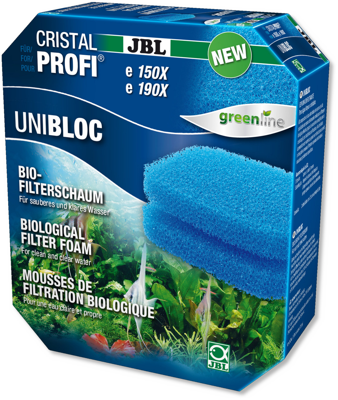 JBL CristalProfi Unibloc Bio-Filterschaum, für e150X/e190X, biolog. Filter, sauberes Wasser, "Greenline"-Label, blau.