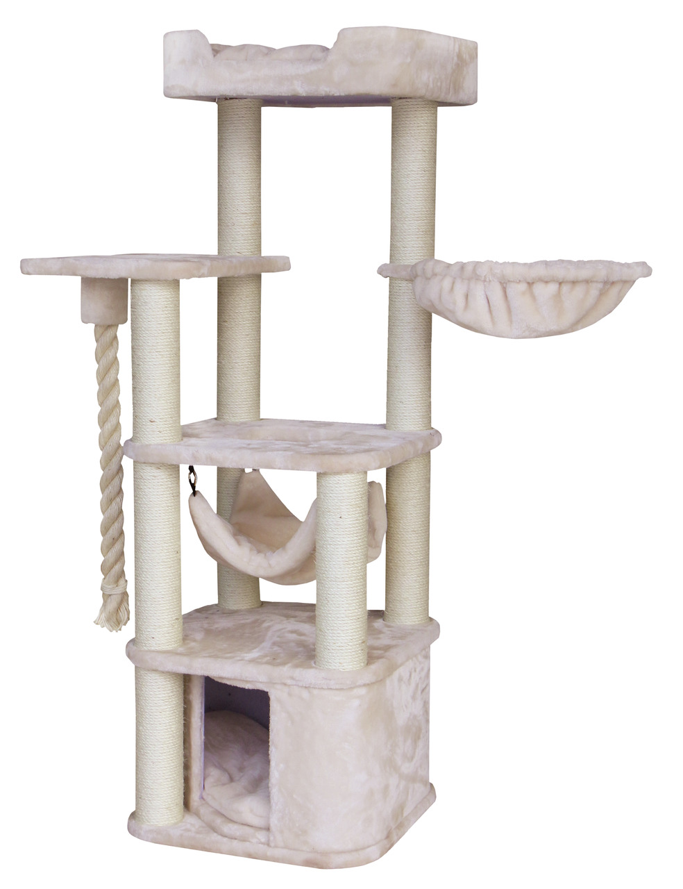 Nobby Kratzbaum Classic Cream für Katzen, beige, mit Ebenen, Hängematte, Höhle, Liegefläche, Sisalsäule, ca. 60x50x140 cm.
