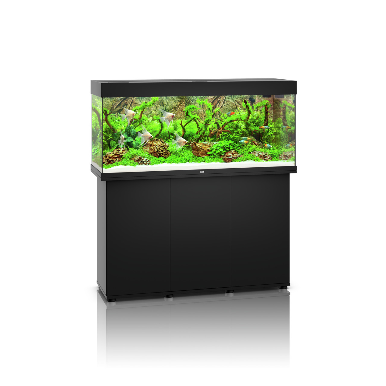 JUWEL Rio 450 LED Aquarium + Unterschrank, 450 L, für Aquaristik-Enthusiasten, ideal für Süßwasserfische, dekoriert mit Pflanzen.