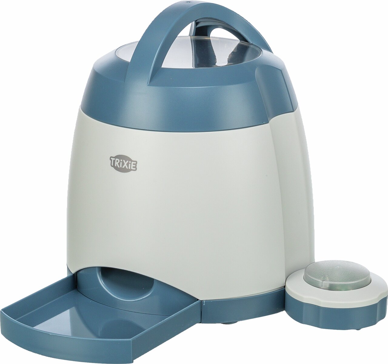 Automatischer Futterspender TRIXIE für Haustiere, mit Deckel und Fressnapf, elegantes Design, blau-weiß, praktische Handhabung.