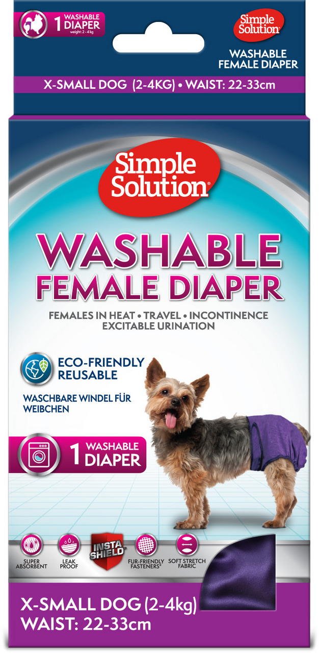 Simple Solution waschbare Windel f. weibl. Hunde, 2-4 kg, 22-33 cm, umweltfreundl., wiederverwendbar, superabsorbierend.