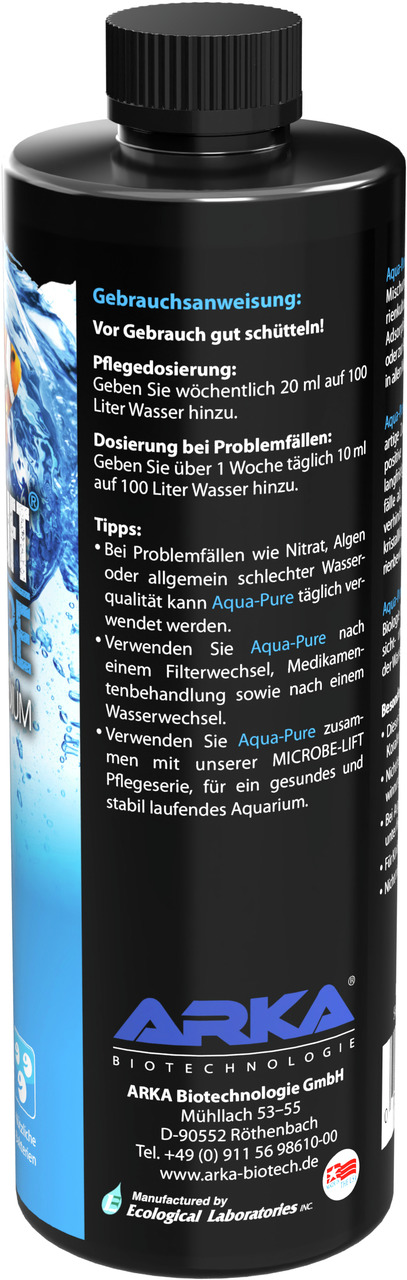 ARKA MICROBE-LIFT Aqua-Pure, Wasserpflegemittel für Aquarien (Fische & Bewohner), 473 ml, verbessert Wasserquali, reduziert Nitrat & Algen.