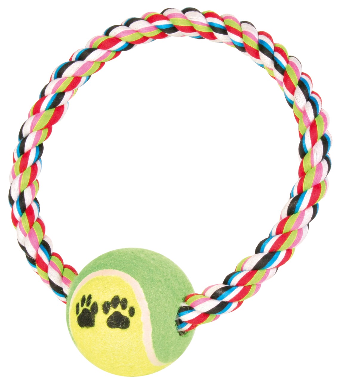 TRIXIE Hundespielzeug: Geflochtenes Tau & grüner Tennisball mit Pfotenabdrücken. Für Hunde, ideal für Wurf--Zerrspiele. 1 Set.