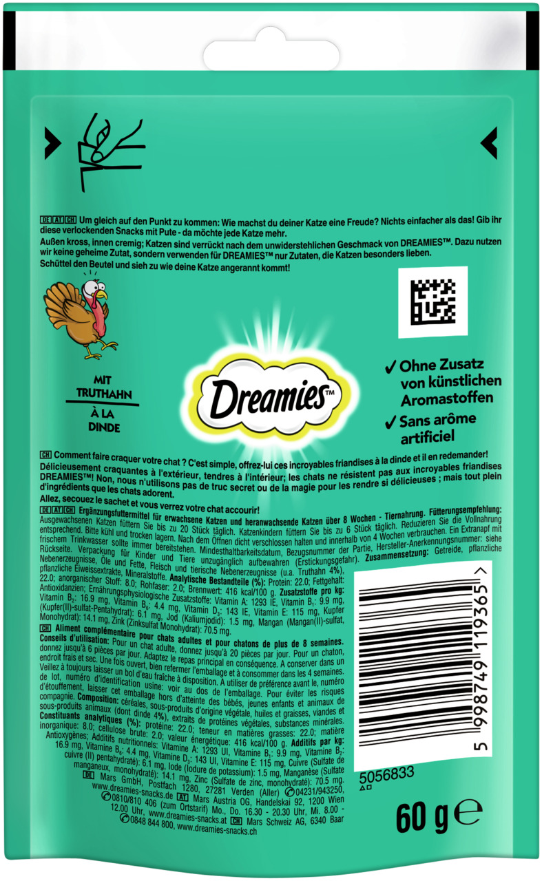 Dreamies mit Pute Katzen Snacks 60 g