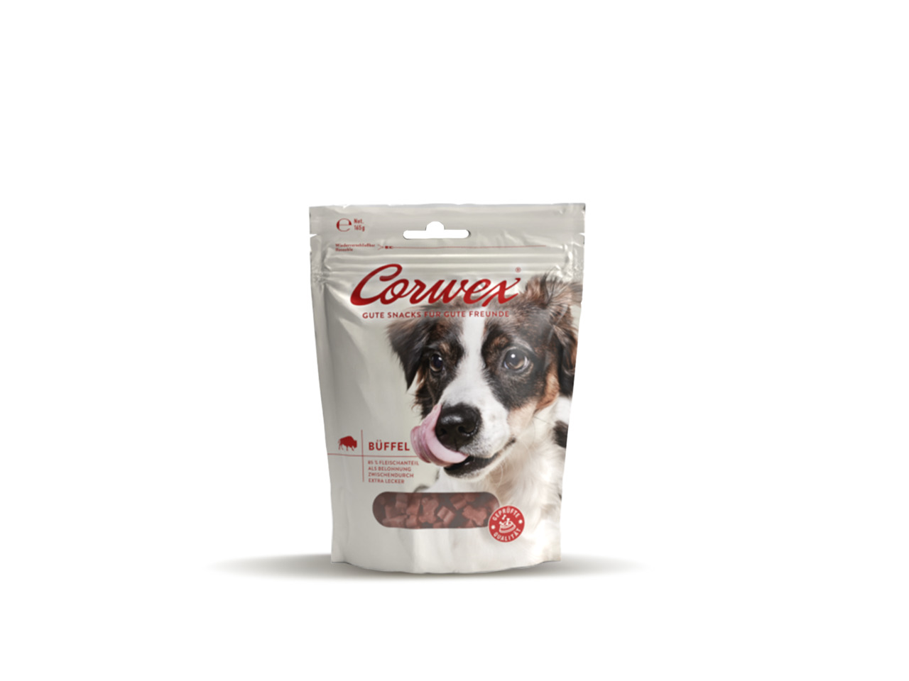 Corwex Hundesnacks Büffelgeschmack, 85 g, 85 % Fleisch, extra lecker, für Hunde – „Gute Snacks für gute Freunde“.