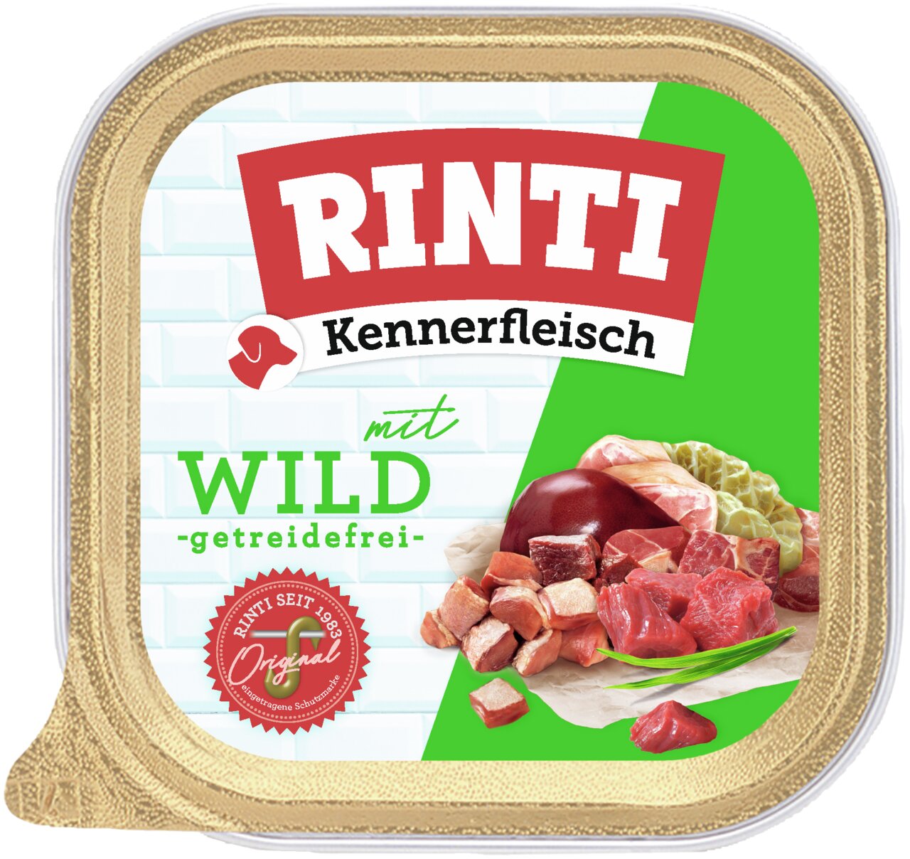 RINTI Kennerfleisch mit Wild, getreidefreies Nassfutter für Hunde, 300g, reich an Fleisch, ohne künstliche Zusatzstoffe.