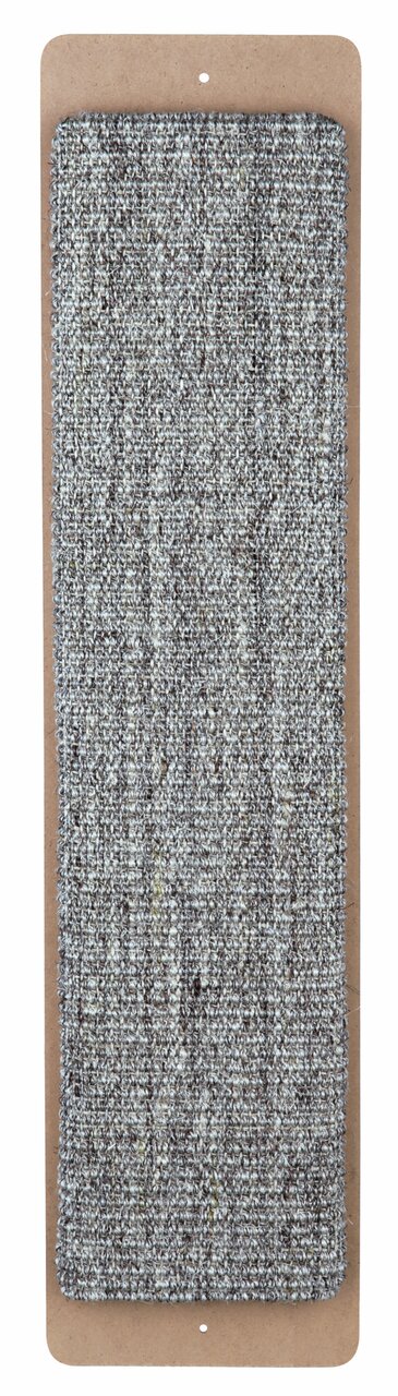 Das Bild zeigt ein TRIXIE Kratzbrett für Katzen, ideal für die Zielgruppe der Katzenhalter. Das rechteckige Kratzbrett besteht aus robustem Sisal in grauer Farbe und ist auf einer Holzplatte befestigt. Es dient der Krallenpflege und schützt Möbel vor Krat
