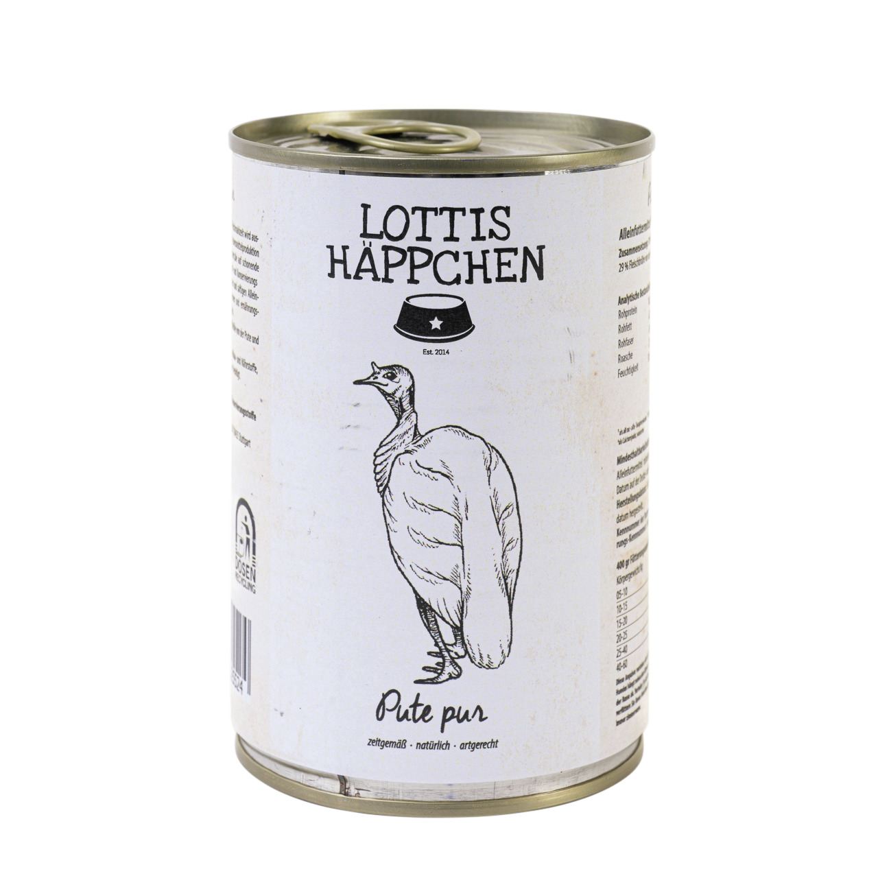 Lottis Häppchen – Pute pur, für Hunde, 400 g, reines Putenfleisch, zeitgemäß – natürlich – artgerecht.