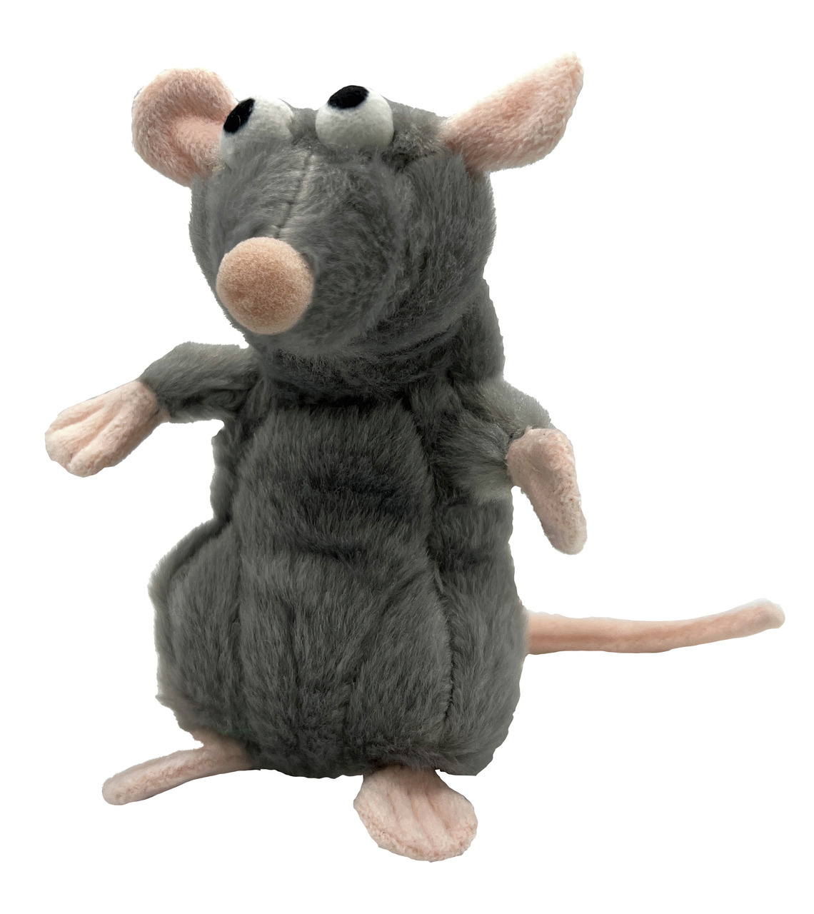 Aumüller Katzenspielzeug, graue Stoffratte mit rosa Details, ohne sichtbare Füllstoffe, fördert Spieltrieb, speziell für Katzen.