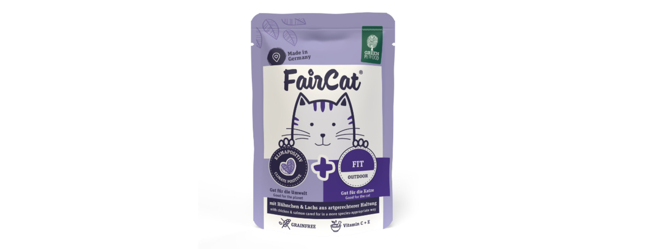 Green Petfood FairCat Fit, Outdoor-Katzen, Huhn & Lachs, getreidefrei, Vit. C+E, Made in Germany, 85 g.