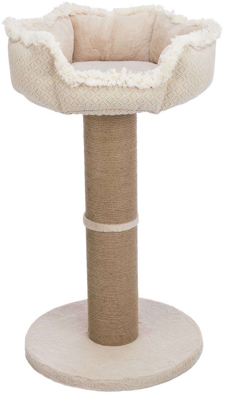 Das Bild zeigt den TRIXIE Kratzbaum „Lilly“ für Katzen. Der Kratzbaum ist beige und besteht aus einer stabilen Sisal-Säule, einer weichen, plüschbezogenen Bodenplatte und einer gemütlichen Liegefläche in Blütenform. Ideal für Katzen zum Kratzen, Spielen u