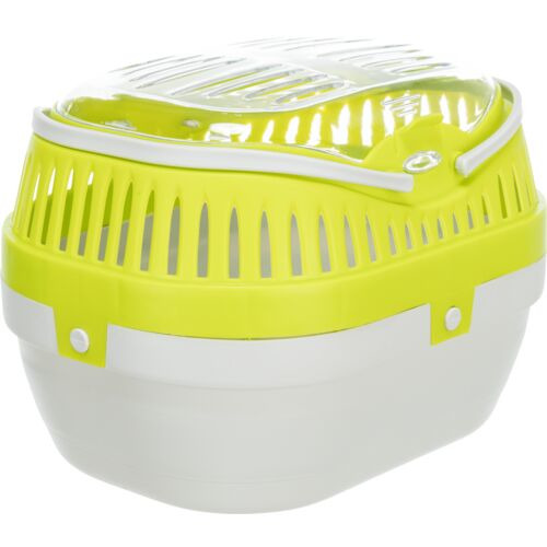 TRIXIE Transportbox "Mini-Capri" für Kleintiere (Hamster/Mäuse), Gelb/Weiß, Kunststoff, Lüftungsschlitze, transparenter Deckel, Tragegriff.