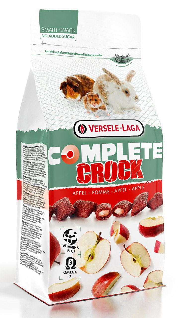 Versele-Laga Complete Crock Apfel, Snack für Kleintiere (Kaninchen, Meerschweinchen, Hamster), Apfelgeschmack, 50 g, zuckerfrei, mit Vit. C & Omega-3.