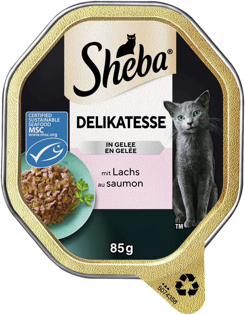 Sheba Delikatesse in Gelee, Lachs, für Katzen, 85 g, zertifiziert nachhaltiger Fisch (MSC).