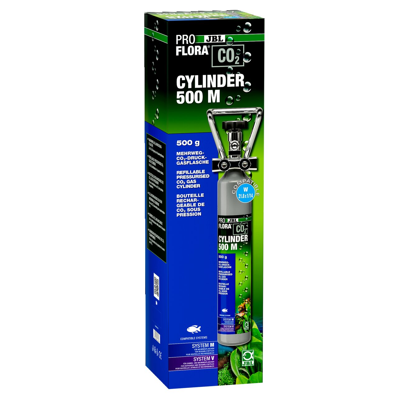 JBL ProFlora CO2 Mehrweg-Druckgasflasche Cylinder 500 M, 500 g, für Aquarien, fördert Pflanzenwachstum, nachfüllbar, kompatibel.