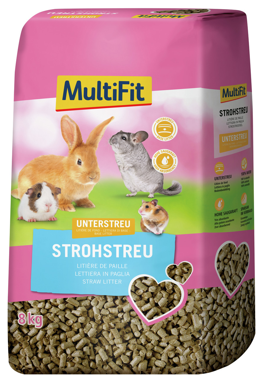 MultiFit Strohstreeu, Einstreu aus Stroh für Kaninchen, Meerschweinchen & Chinchillas, 100 % natürlich, hoch saugfähig, 8 kg.