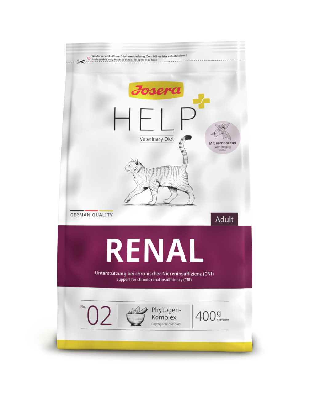 Josera Help Renal, Katzenfutter f. erw. Katzen m. CNI, Brennnessel, Phytogen-Komplex, 400 g, wiederverschließbar, German Quality.