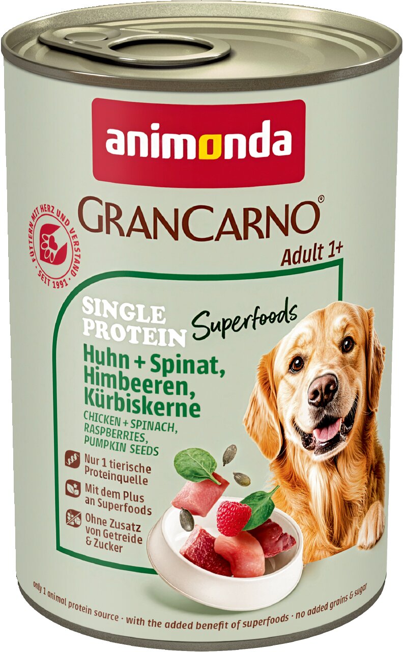 animonda GranCarno Adult 1+ Hundefutter Single Protein Superfoods, Huhn mit Spinat, Himbeeren, Kürbiskernen, 400 g Dose;;;;;;;;;;;;;;;;;;;;;;;;;;;;;;;;;;;;