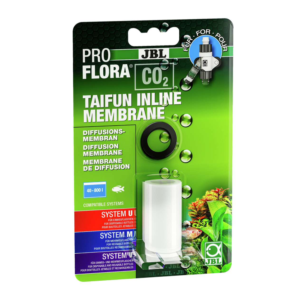 JBL ProFlora CO2 Taifun Inline Membrane, Diffusionsmembran f. Aquarien (40-800 L), kompatibel mit Systemen U, M, V, grüne Verpackung.