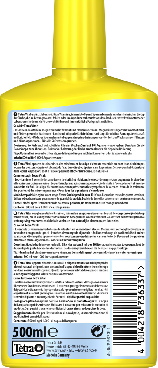 Tetra Vital (Tetra), 500 ml, für Aquarienfische: Vitamine, Mineralstoffe, Spurenelemente fördern Vitalität & Farbenpracht.