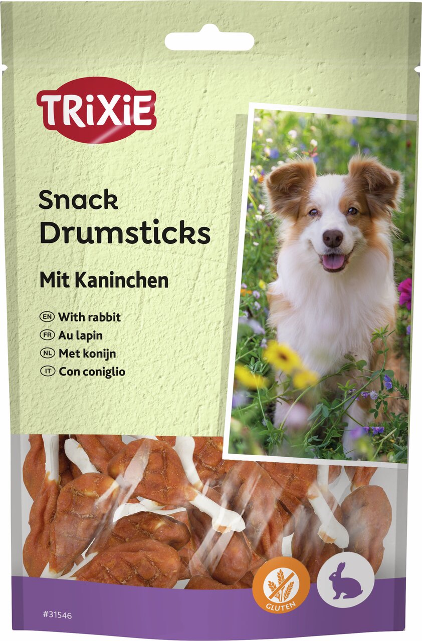 TRIXIE Snack Drumsticks Kaninchen, glutenfreier Hundesnack f. ausgewachsene Hunde, fleischige Stücke, 100g.