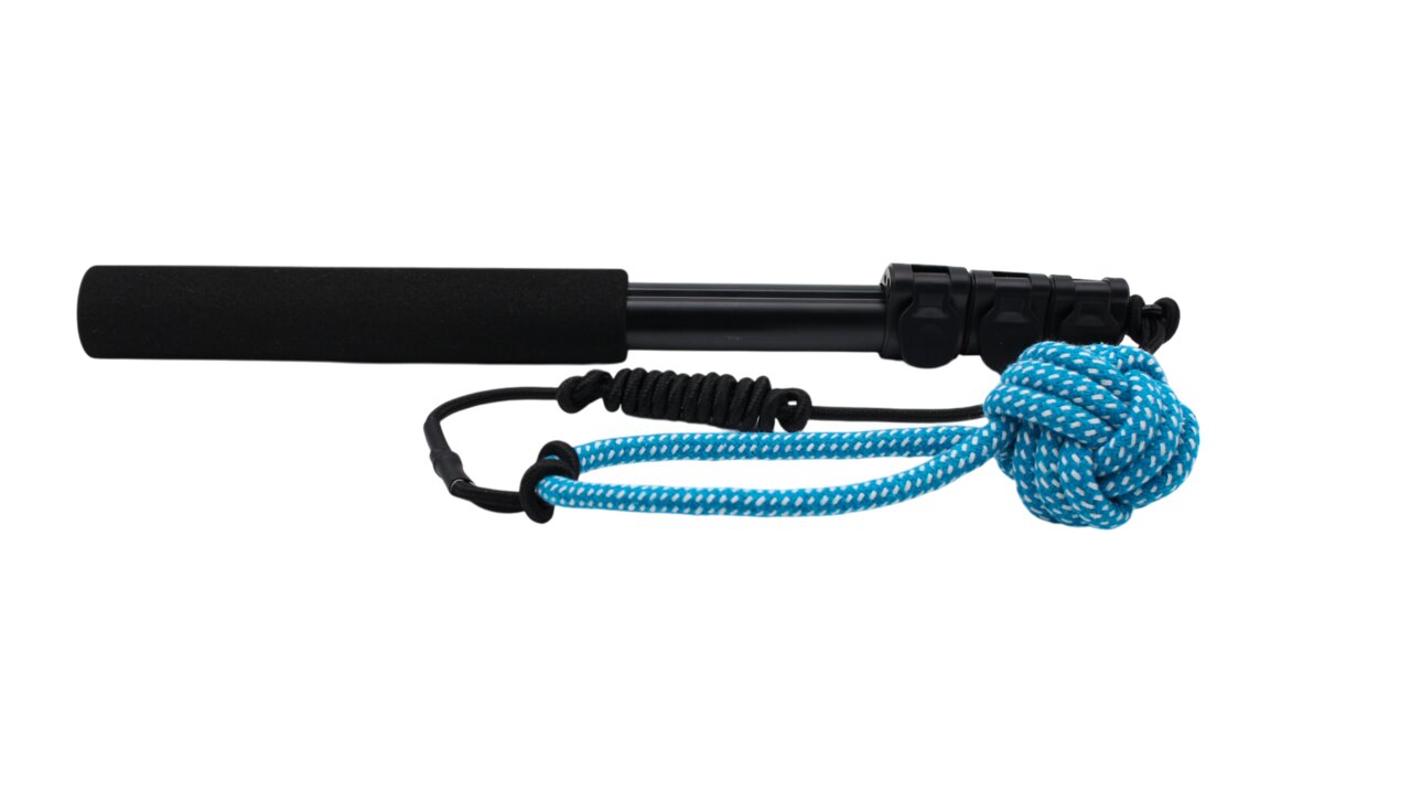 SpecterPet Spielangel m. Knotenball, interaktives Hundespielzeug, schwarz/blau, ideal f. Apportier-/Zerrspiele, fördert Bindung.