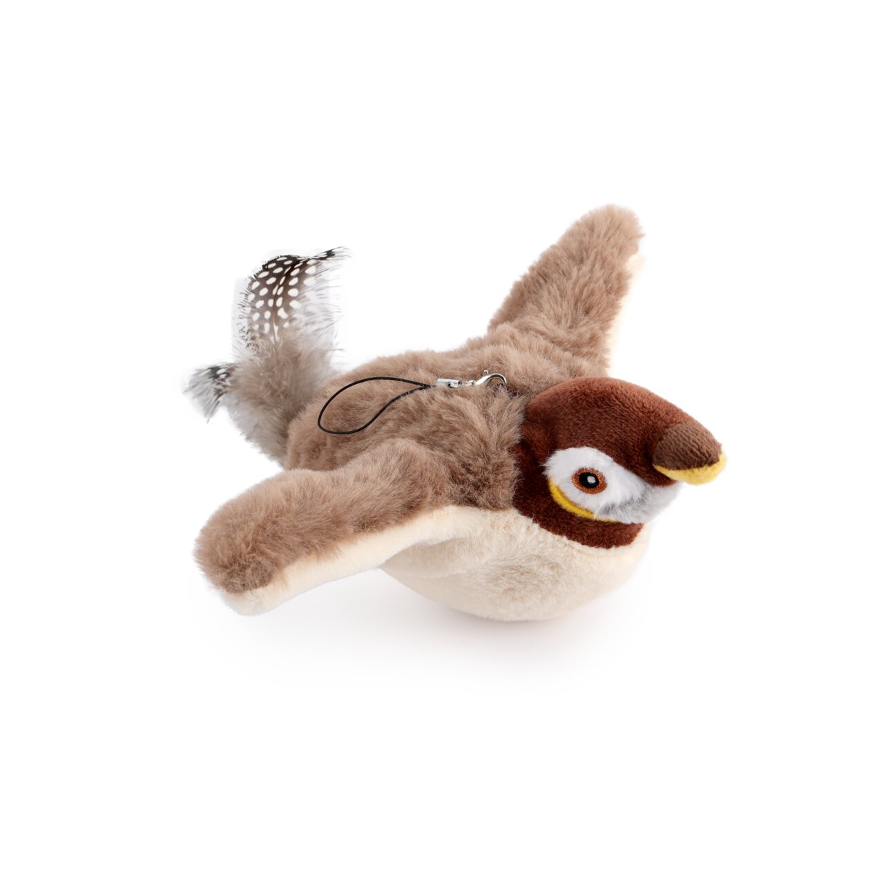 all for paws Katzenspielzeug fliegender Vogel für Katzen, Plüsch in Naturfarben mit realistischem Federdetail und Aufhänger.