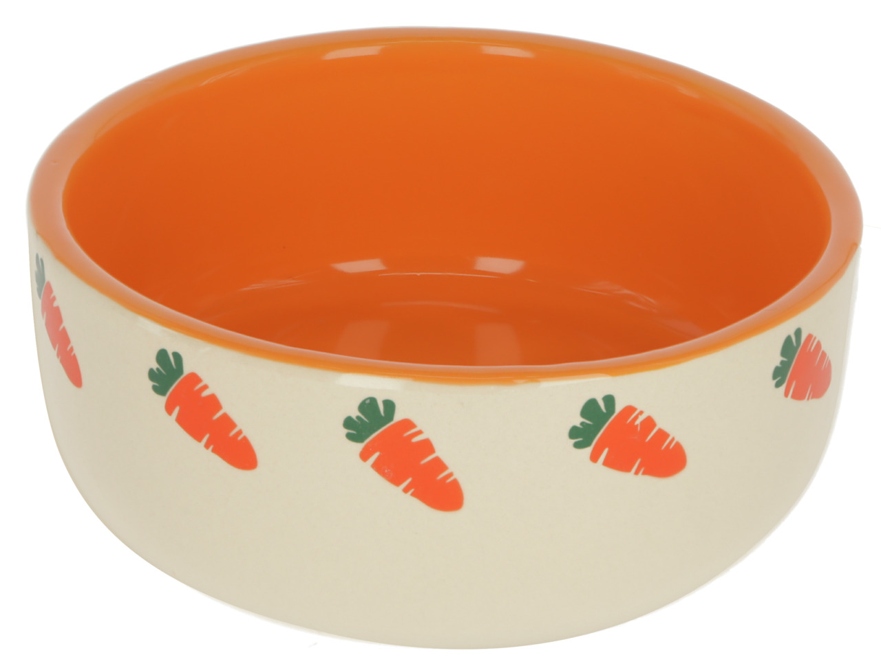 Kerbl Futternapf, Kaninchen-Meerschweinchen, Keramik, creme-orange, Karottenmuster, 300 ml, robust, leicht zu reinigen.
