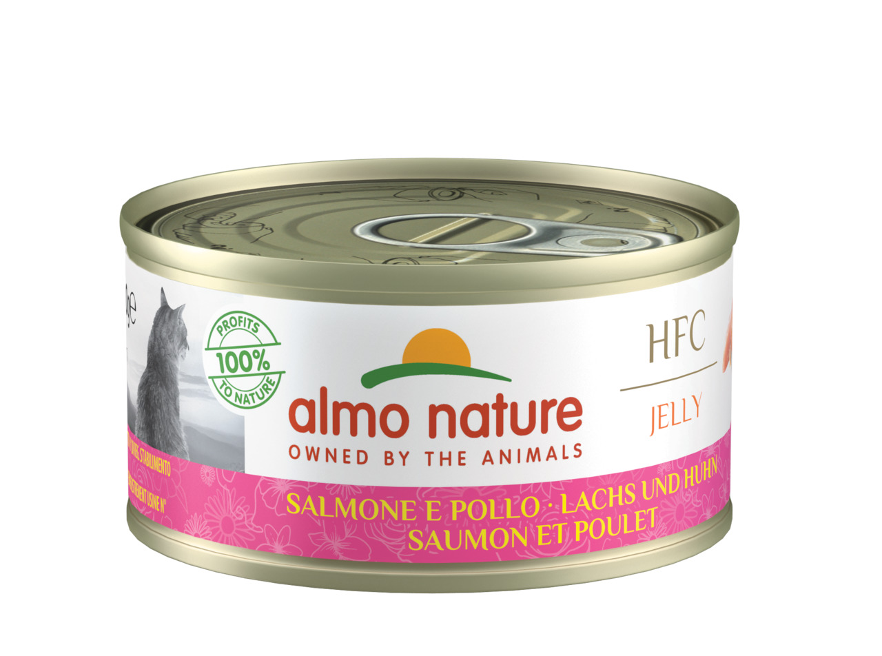 Almo Nature Katzenfutter, Lachs & Huhn in Gelee, 70 g, HFC-Qualität, für Katzen.