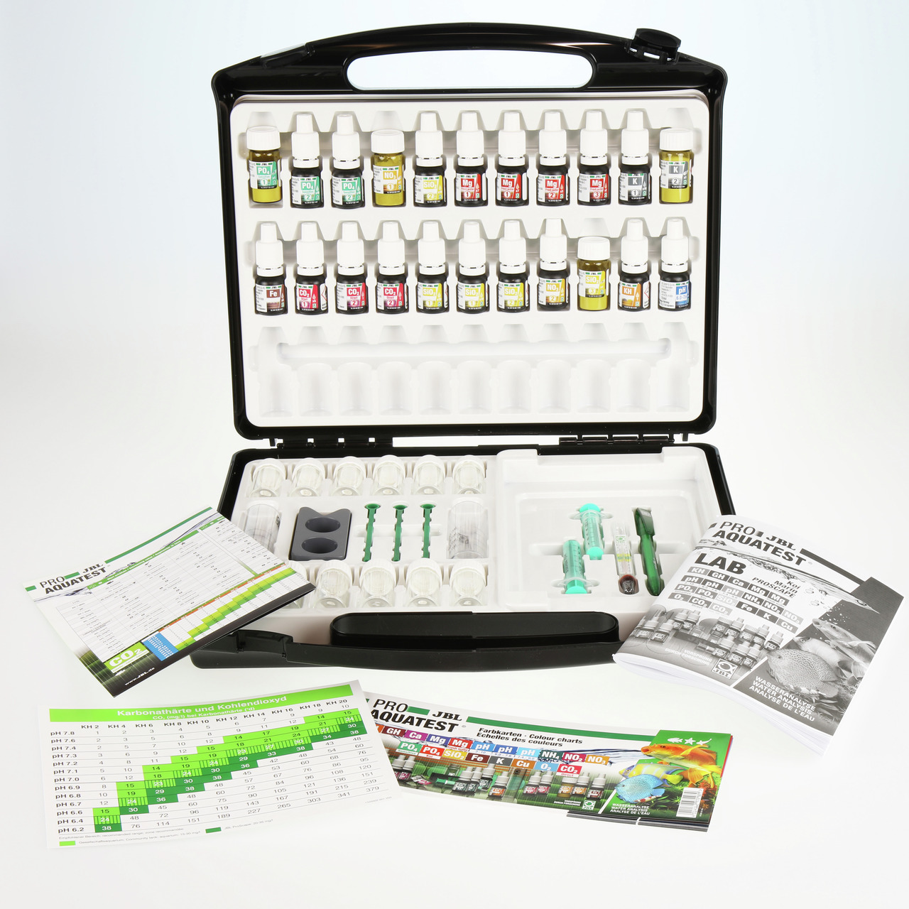 JBL ProAquaTest Lab: Wassertest-Set f. Aquarien/Teiche, inkl. Reagenzien, Zubehör, Koffer