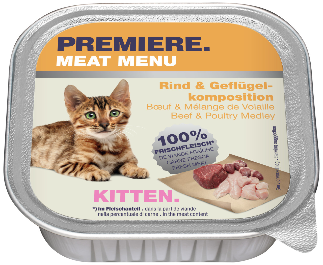 PREMIERE Meat Menu, Kitten, Rind & Geflügel, 100 % Frischfleisch im Fleischanteil, 100 g.
