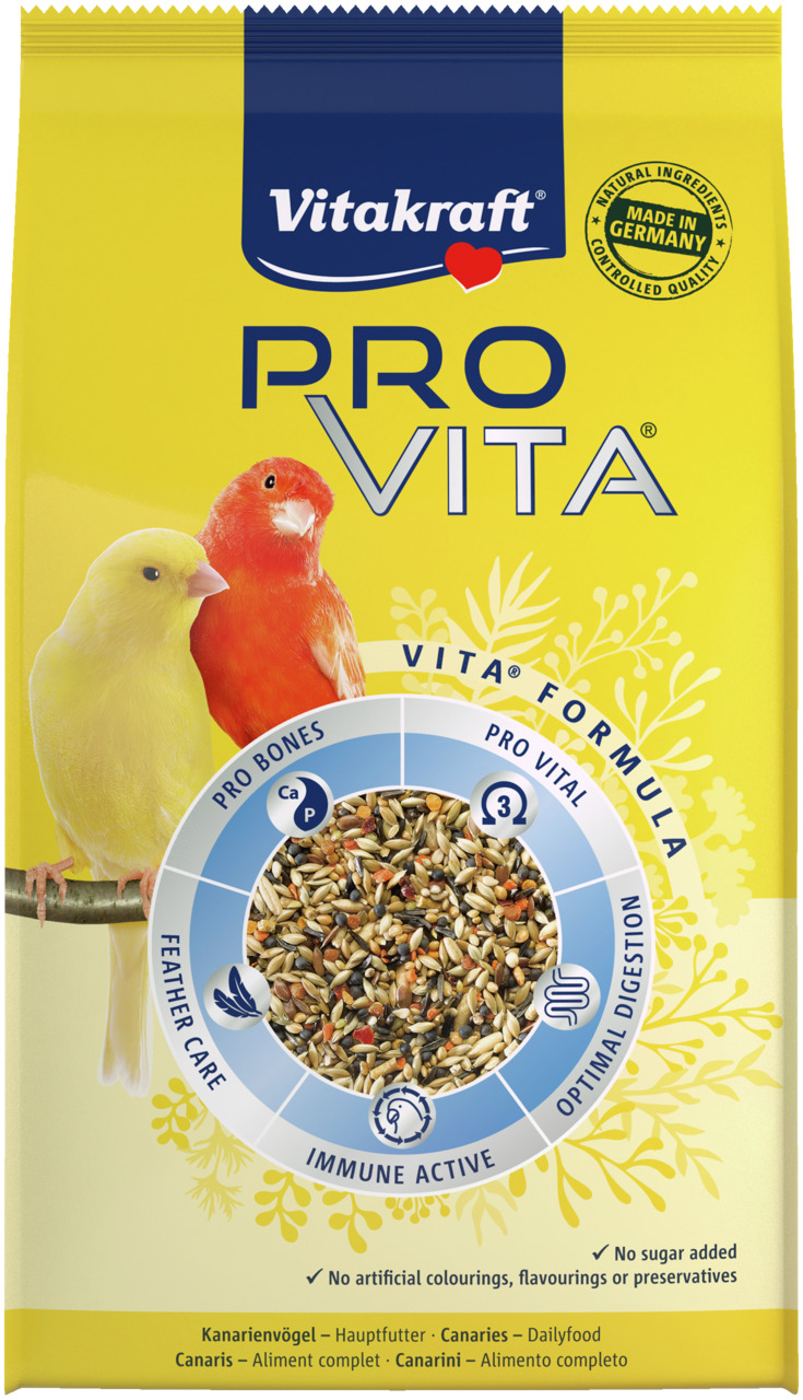 Vitakraft Pro Vita Hauptfutter f. Kanarien, Vita®-Formel, gesunde Knochen, Vitalität, 800g, ohne Zuckerzusatz, Made in Germany.