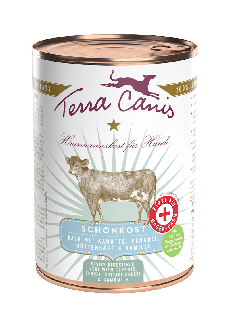 Terra Canis First Aid Magen-Darm-Schonkost Kalb mit Karotte, Fenchel, Hüttenkäse & Kamille 400g Spezialfutter für Hunde