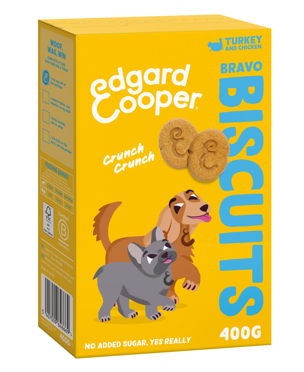 Edgard & Cooper Bravo Biscuits, Hundekekse für Hunde, Truthahn & Huhn, 400 g, "Kein Zuckerzusatz".