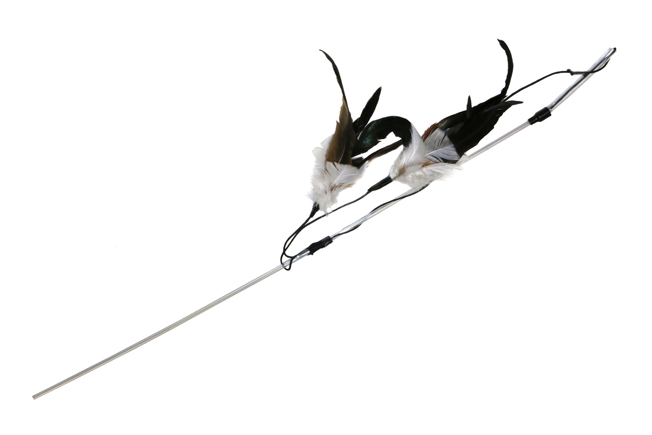 PORTA „Porta Feather Cat Toy“ Spielangel für Katzen, echte Federn (Schwarz-Weiß), ca. 50 cm, fördert Spieltrieb & Bewegung.