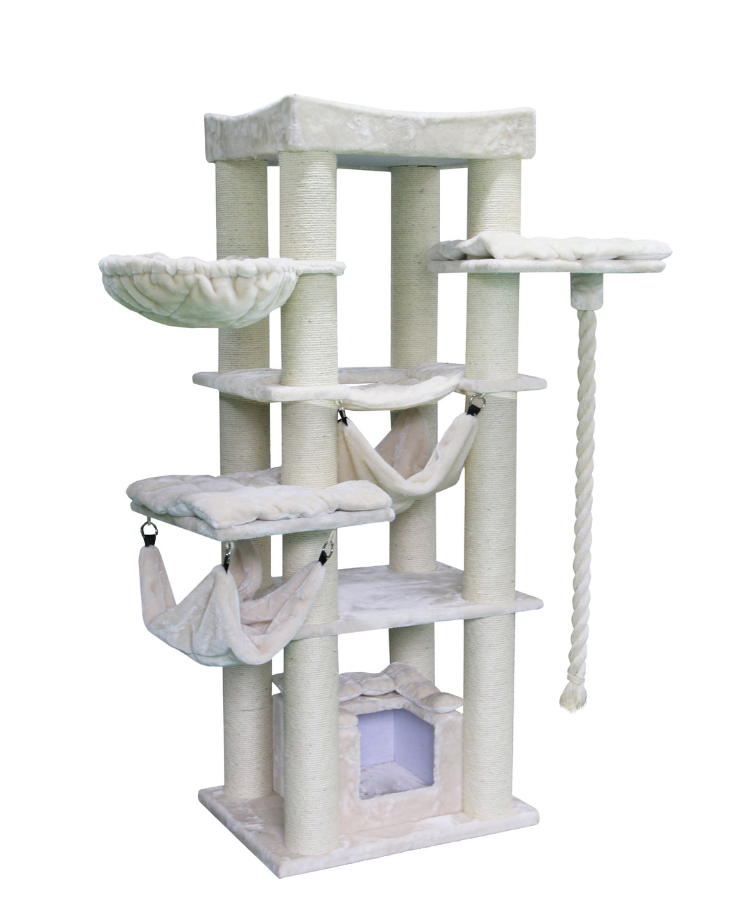 Kratzbaum „Nobby Classic XXL“ für Katzen, creme, mit Ebenen, Liegeflächen, Höhle, Hängematten, Kletterseil, fördert Spiel & Pflege.