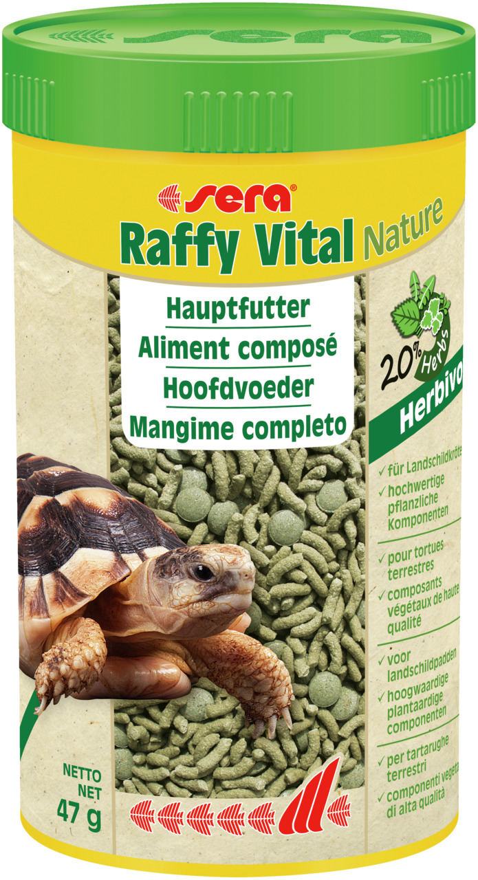 sera Raffy Vital Nature, Hauptfutter für Landschildkröten, 47 g, pelletiert, pflanzl. Komponenten, für herbivore Reptilien.