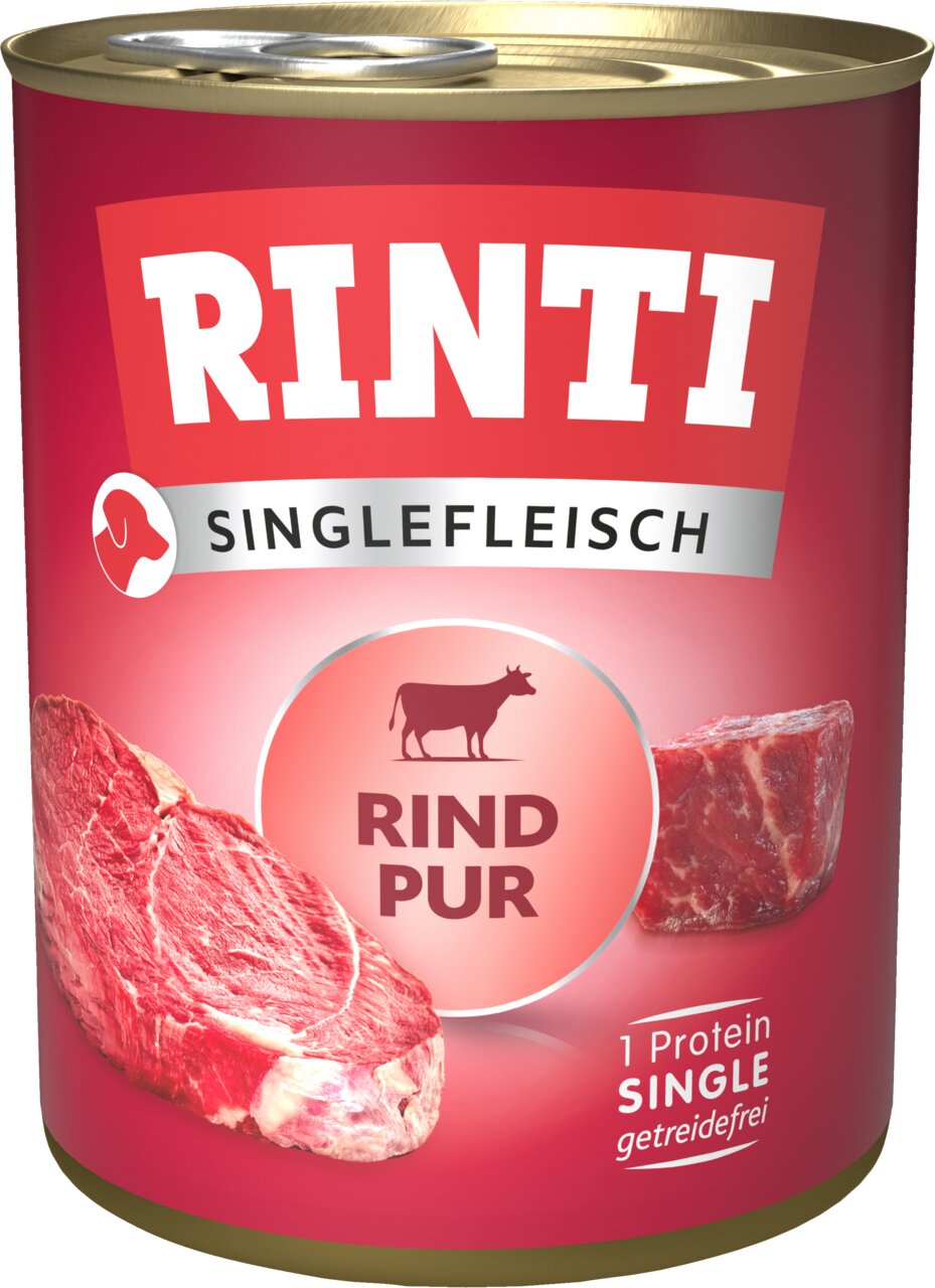 RINTI Singlefleisch Rind Pur, Hundefutter, getreidefrei, 1 Protein, 400 g, für Hunde, geschmacksrichtung Rind.