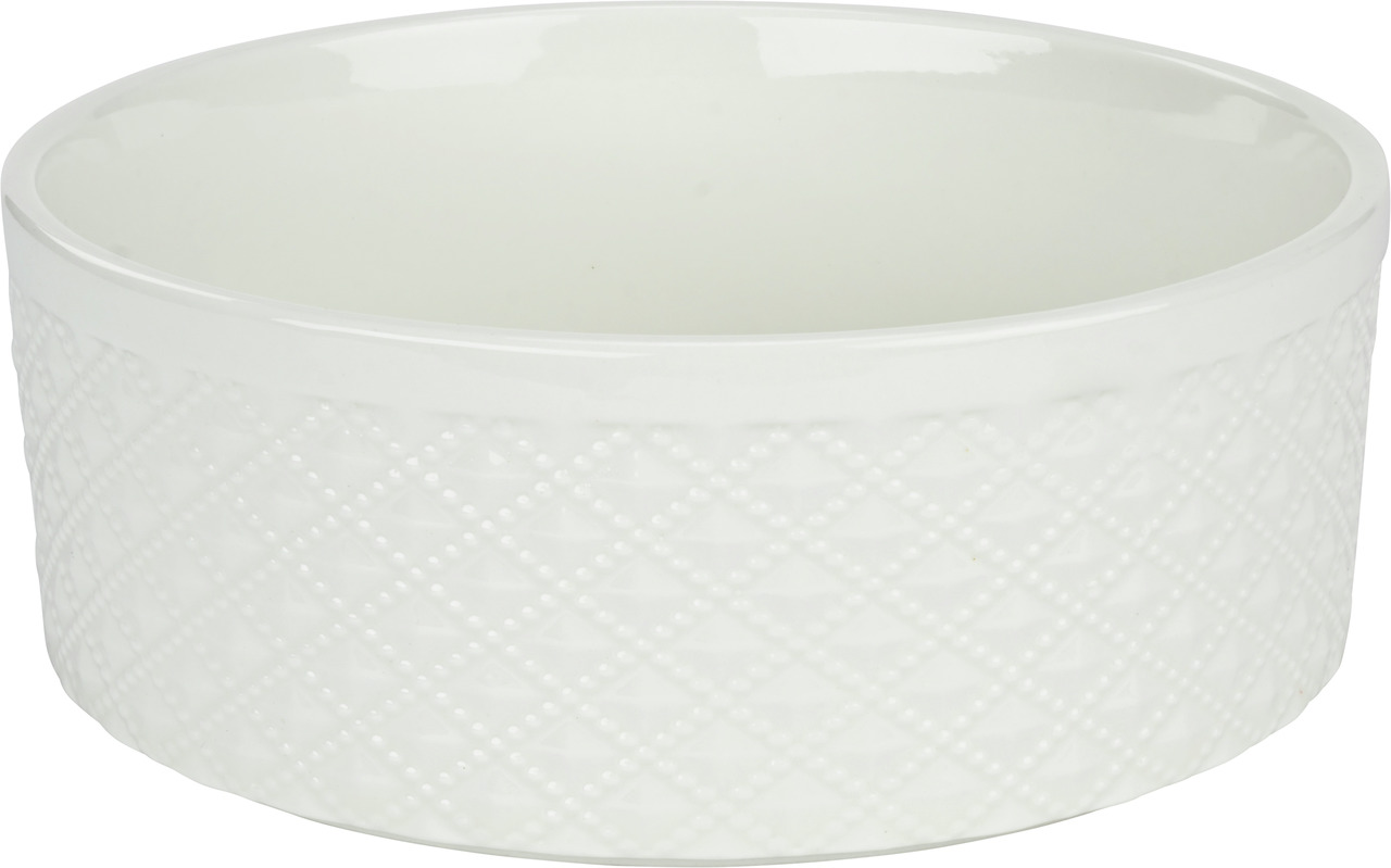 Keramik-Futternapf More For, für Hunde & Katzen, weiß mit Rautenmuster, robust, leicht zu reinigen, ideal für Futter & Wasser.