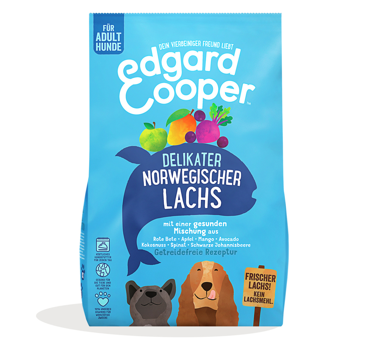 Edgard & Cooper Hundefutter, Norwegischer Lachs, für ausgewachsene Hunde, getreidefrei, mit Obst & Gemüse, „Frischer Lachs!“, nachhaltig.