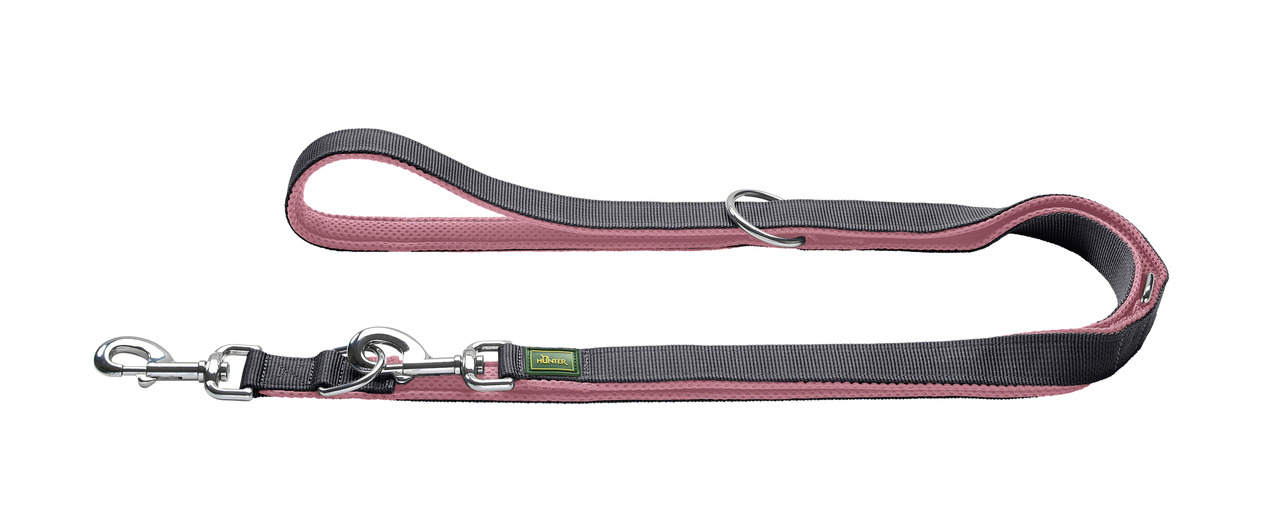 HUNTER Führleine Rosa/Grau, für Hunde, Nylon, Metallkarabiner, D-Ring, 200 cm, ideal für Spaziergänge & Training, hochwertig.